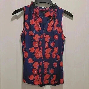 41 Hawthorn Blue Red Floral Sleeveless Top Size XS Petite